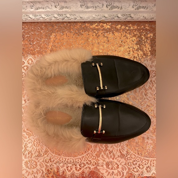 Black Ashley Stewart Mauve Tan Faux Fur Mules - Picture 5 of 15
